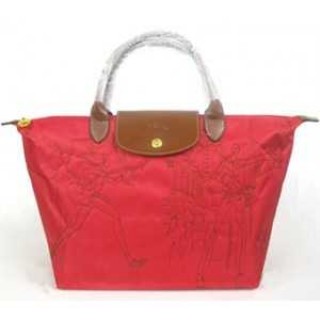 Sac A Main Magasin Longchamp Paris soldes sortie Pliage Broderie Rouge